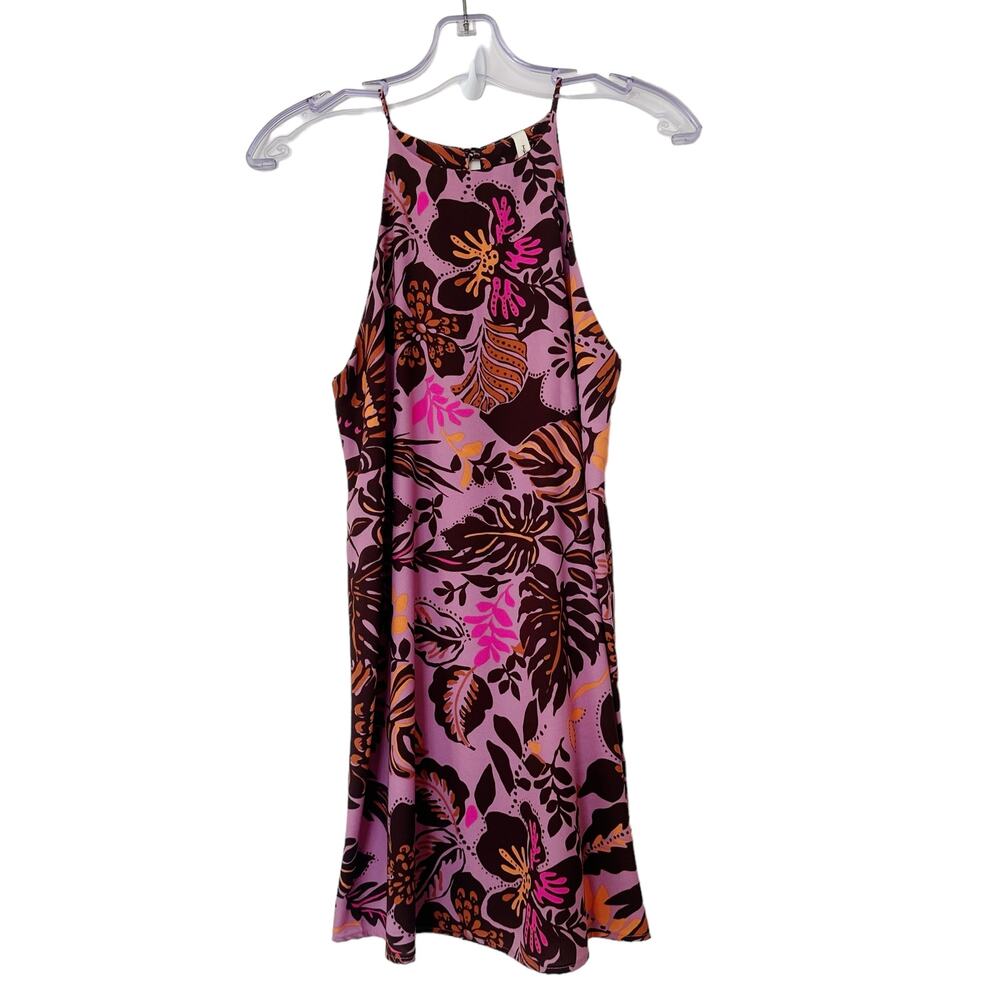 Tyche Pink Halter Mini Dress Tropical Floral Size Small